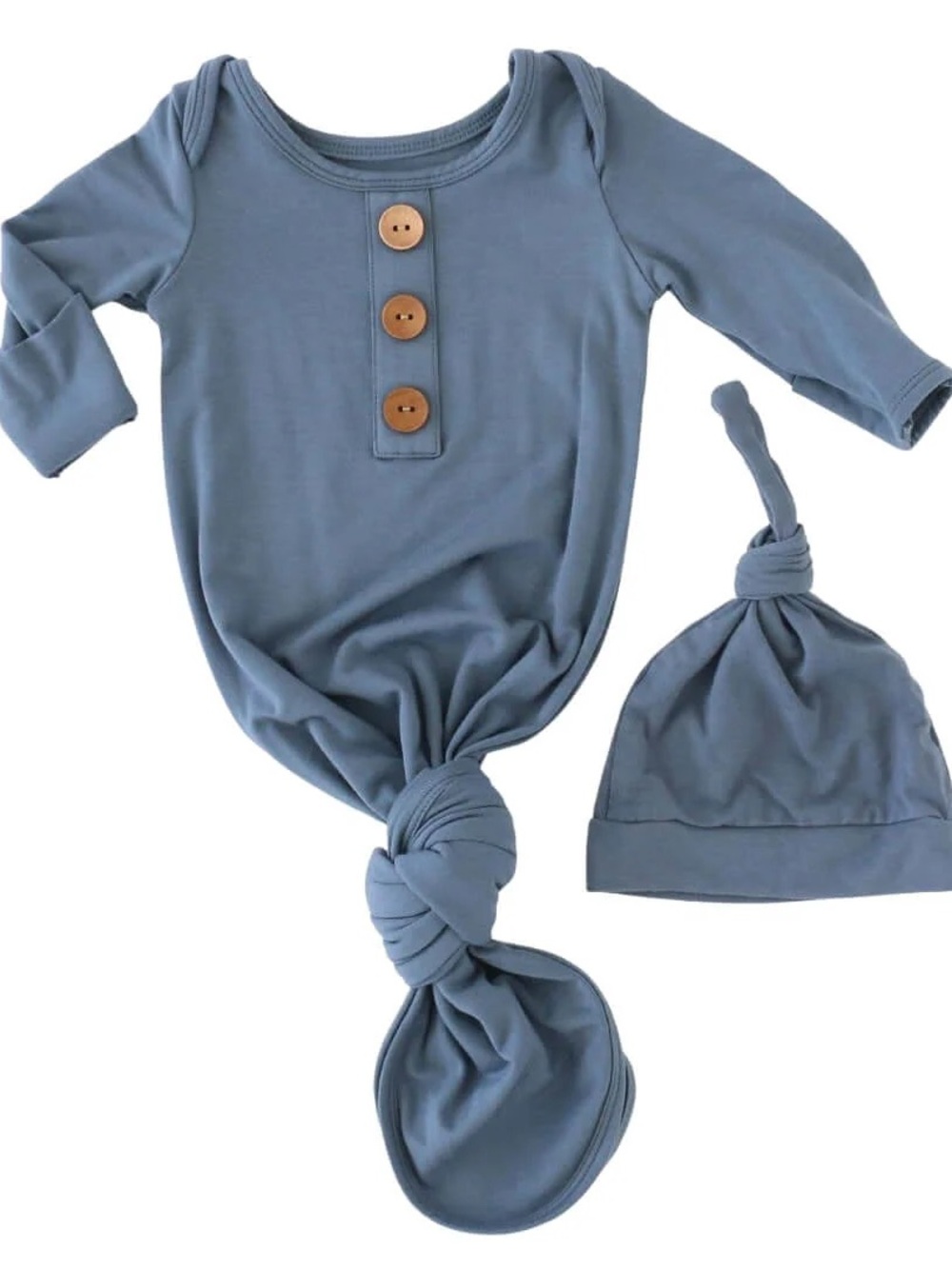 Solid Dusty Blue Bamboo Baby Knot Gown & Hat